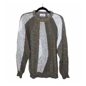 VTG Dolman Sleeve Textured Knit Sweater Size Large Brown Cream Abstract Damon